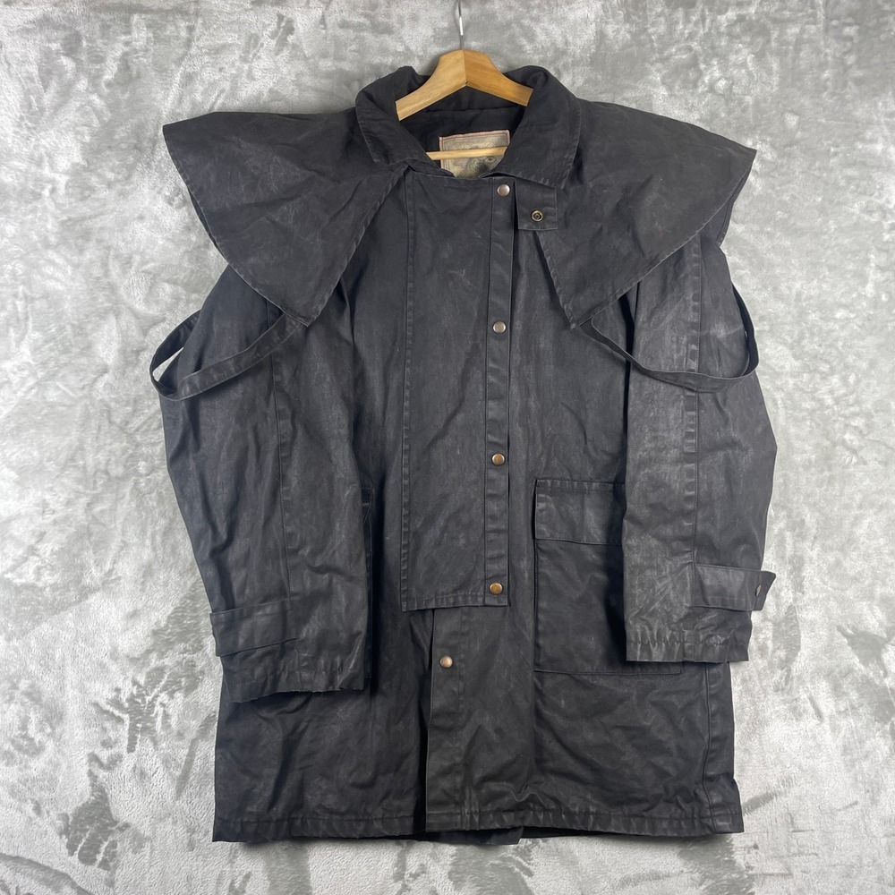 Sydney Oilskin Clothing Co Duster Jacket Men L Black Waxed Cotton Cape Coat